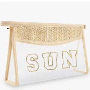 NWOT Stylish Clear Bag with Beige& Gold Cosmetic Bag SUN Summer bag